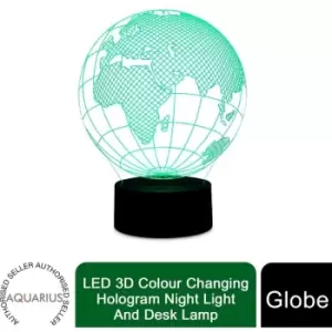 Led 3D Colour Changing Hologram Night Light and Desk Lamp - Globe - Aquarius