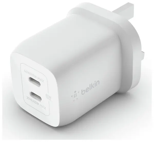 Belkin Dual USB-C GaN Wall Charger with PPS 65W WCH013myWH