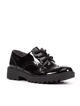 Geox GEOX GIRLS CASEY Patent LACE UP SCHOOL BROGUE, Black, Size 11.5 Younger
