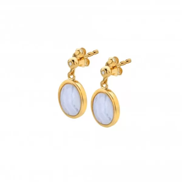 Horizontal Oval Blue Lace Agate Earrings DE776