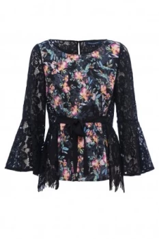 French Connection Delphine Crepe Light Bell Sleeve Top Black Multi
