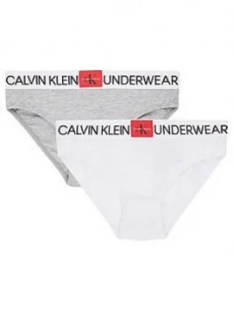 Calvin Klein Girls 2 pack Logo Brief, White/Grey, Size Age: 8-10 Years