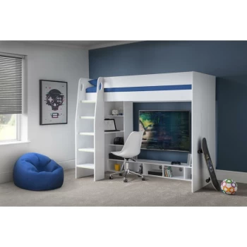 Gaming Bed Desk & Shelves Storage White 3ft Single 90cm - Rothbury