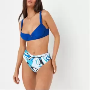 Missguided Abstract Print High Waisted V Front Bikini Bottoms - Blue
