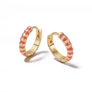 Coral Fine Stripe Huggie Hoop 18ct Gold Plated Earrings EE13_GP