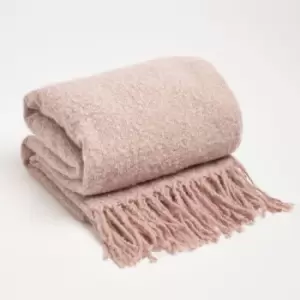 Highams Teased Wool Soft Knit Tassel Fleece Blanket Throw Blush 125 X 150Cm