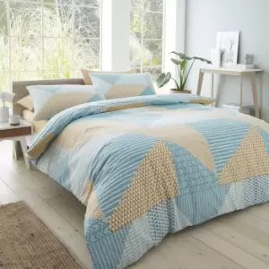 Catherine Lansfield Larsson Geo Ochre and Teal Duvet Cover and Pillowcase Set MultiColoured