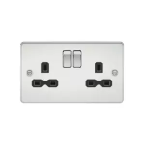 Flat plate 13A 2G dp switched socket - polished chrome with Black insert - Knightsbridge