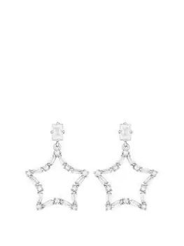 Jon Richard Rhodium Plated Cubic Zirconia Open Star Earrings, Silver, Women