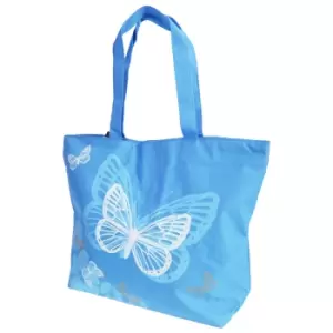 FLOSO Womens/Ladies Floral Butterfly Design Handbag (One Size) (Blue)