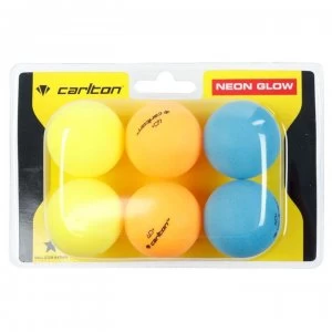 Carlton Neon Glow Table Tennis Balls 6 Pack - Neon