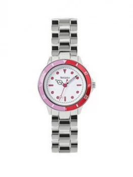 Tikkers Tikkers White And Pink Detail Dial Stainless Steel Bracelet Kids Watch
