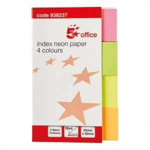 Office Index Flags Neon 20x50mm 50 Sheets per Colour Assorted Pack 5