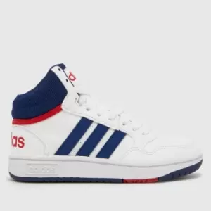 Adidas White & Navy Hoops Mid 3.0 Boys Junior Trainers