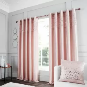 Catherine Lansfield Glitzy Sequin Embellished Faux Silk Eyelet Curtains, Blush, 66 x 54 Inch