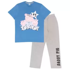 Peppa Pig Mens Number 1 Daddy Pig Distressed Pyjama Set (L) (Blue/Heather Grey)