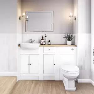 1500 - 1800mm White Toilet and Sink Unit with Oak Worktop - Aylesford