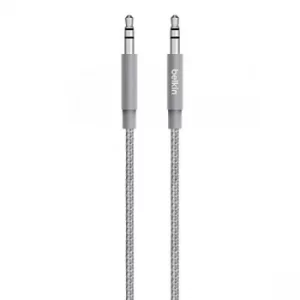 Belkin Premium 3.5mm Braided Tangle Free Aux Cable With Aluminuim Connectors Grey