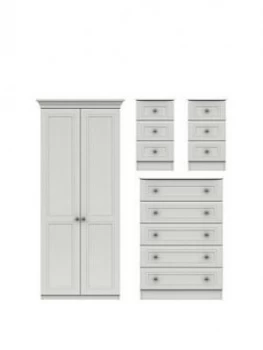 Harris 4 Piece Ready Assembled Package 2 Door Wardrobe, 5 Drawer Chest And 2 Bedside Chests