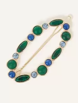 Accessorize Oval Mixed Stones Clip, Green, Women