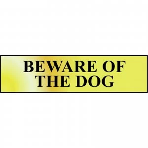 Scan Brass Effect Beware Of The Dog Sign 200mm 50mm Standard