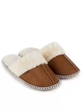 TOTES SUEDETTE MULE SLIPPERS - Chestnut, Size 7-8, Women