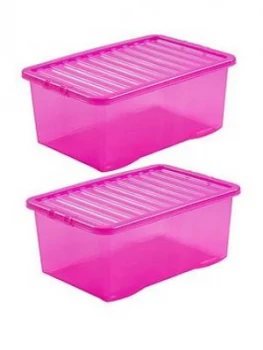 Wham Set Of 2 Pink Plastic Crystal Storage Boxes ; 45 Litres Each