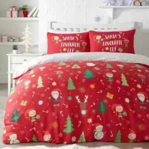 Bedlam - Christmas Elf & Santa Easy Care Reversible Duvet Cover Set, Multi, Single