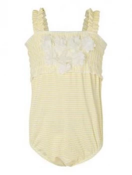 Monsoon Baby Girls Seersucker Flower Swimsuit - Yellow, Size 0-3 Months