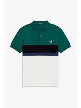 Fred Perry Colourblock Polo Shirt, Teal, Size XL, Men