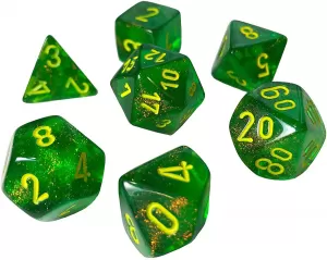 Chessex Poly 7 Dice Set: Borealis Maple Green With Yellow