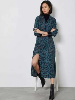 Mint Velvet Charlie Animal Print Midi Shirt Dress - Teal, Size 10, Women