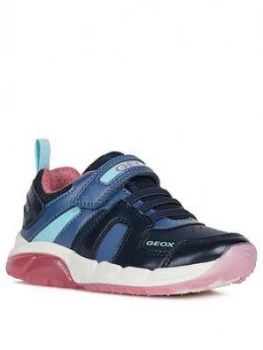 Geox Girls Spaxiale Strap Trainer - Navy/Pink, Size 10 Younger