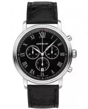 Mont Blanc Tradition Quartz Chronograph Black Dial Leather Strap Mens Watch 117047 117047