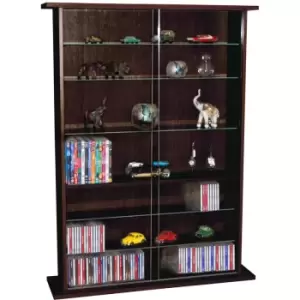 BOSTON - Glass Collectable Display Cabinet / 600 CD / 255 DVD Storage Shelves - Dark Oak - Dark Oak