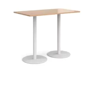 Monza rectangular poseur table with flat round white bases 1400mm x 800mm - beech