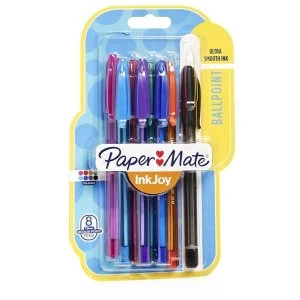 Paper Mate InkJoy 100 1.0mm Tip 0.7mm Line Ballpoint Pen Assorted Colours Pack of 8 Pens