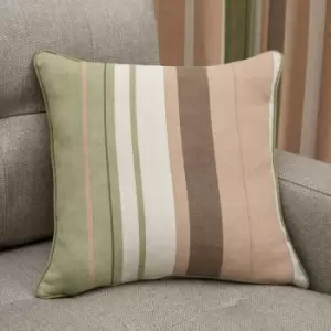 Fusion - Whitworth Stripe 100% Cotton Piped Filled Cushion, Green, 43 x 43 Cm