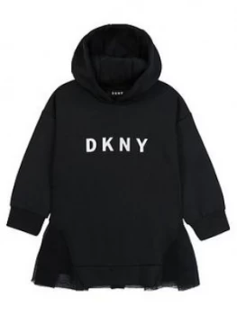 DKNY Girls Neoprene Peplum Hooded Dress, Black, Size 16 Years, Women