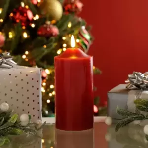 Festive 15cm Battery Operated Wax Firefly Pillar Candle With Timer Red