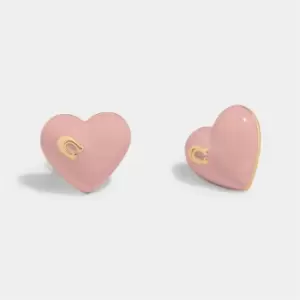 Coach Womens Enamel C Heart Stud Earrings - Gold/Pink Multi