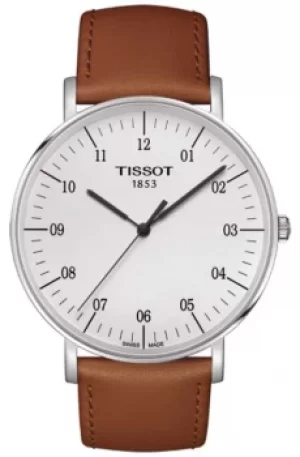 Tissot Mens Everytime Large White Dial Brown Leather Strap Watch