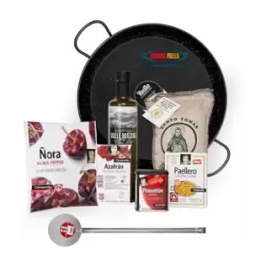 Complete Paella Starter Set with 36cm Enamelled Paella Pan, Olive Oil, Spoon, Paprika, Paella Spices, Saffron and Rice