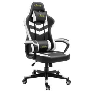 Alma Faux Leather Gaming Chair with Lumbar Support, White/Black
