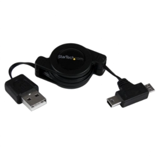 2.5 ft Retractable USB Combo Cable USB to Micro USB and Mini USB MM