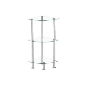 Modernique Glass Shelf 3 Tier Storage Unit, Corner In Clear Glass With Chrome Stand