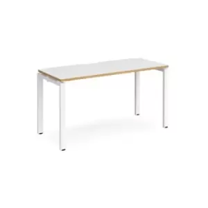Bench Desk Single Person Starter Rectangular Desk 1400mm White/Oak Tops With White Frames 600mm Depth Adapt