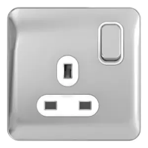 Schneider Electric Lisse Screwless Deco - Switched Single Power Socket, 13A, Single Pole, GGBL3010WPC, Polished Chrome with White Insert