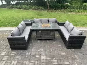 9 Seater Rattan Garden Furniture Sofa Set Outdoor Patio Gas Fire Pit Dining Table Gas Heater Burner