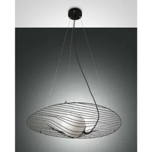 Fabas Luce Homa Wire Frame Pendant Ceiling Light Black Glass, E27